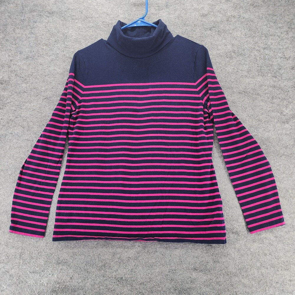 Talbots Shirt Womens Medium Blue Pink Striped Long Sleeve